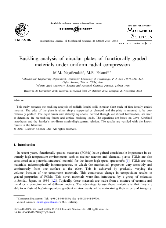 (PDF) Buckling analysis of circular plates of functionally graded ...