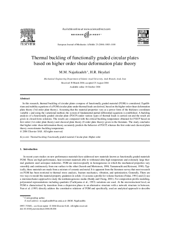 (PDF) Thermal buckling of functionally graded circular plates based on ...