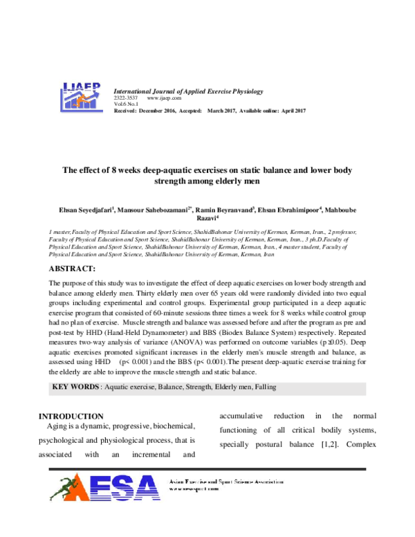 (PDF) The effect of 8 weeks deep-aquatic exercises on static balance ...
