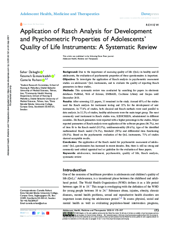 (PDF) Application of Rasch Analysis for Development and Psychometric ...