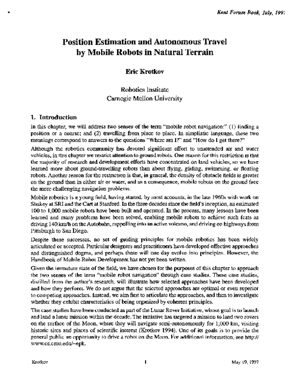(PDF) Mobile Robot Navigation in Challenging Terrain
