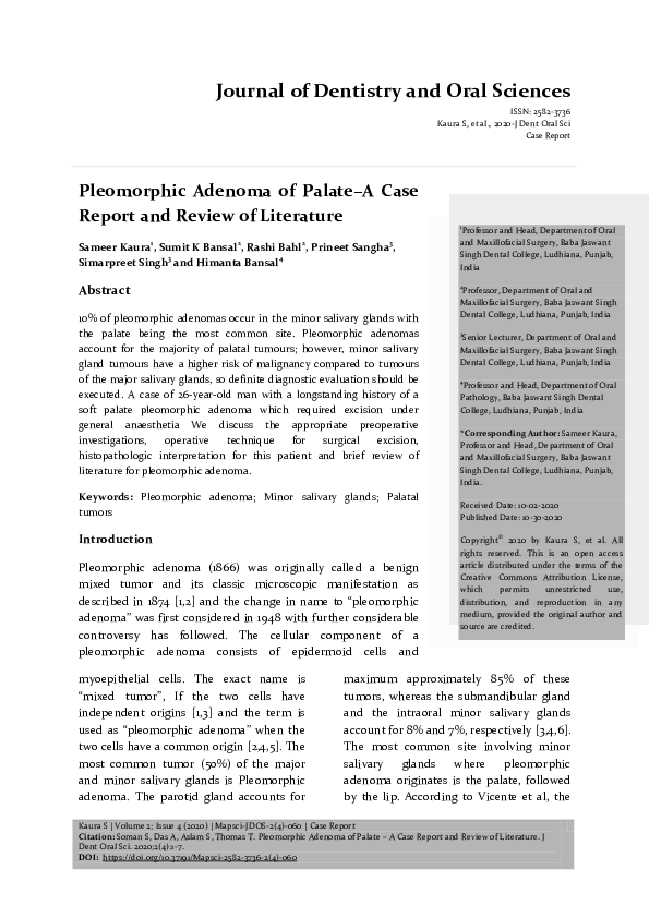 (PDF) Pleomorphic Adenoma of Palate – A Case Report and Review of ...