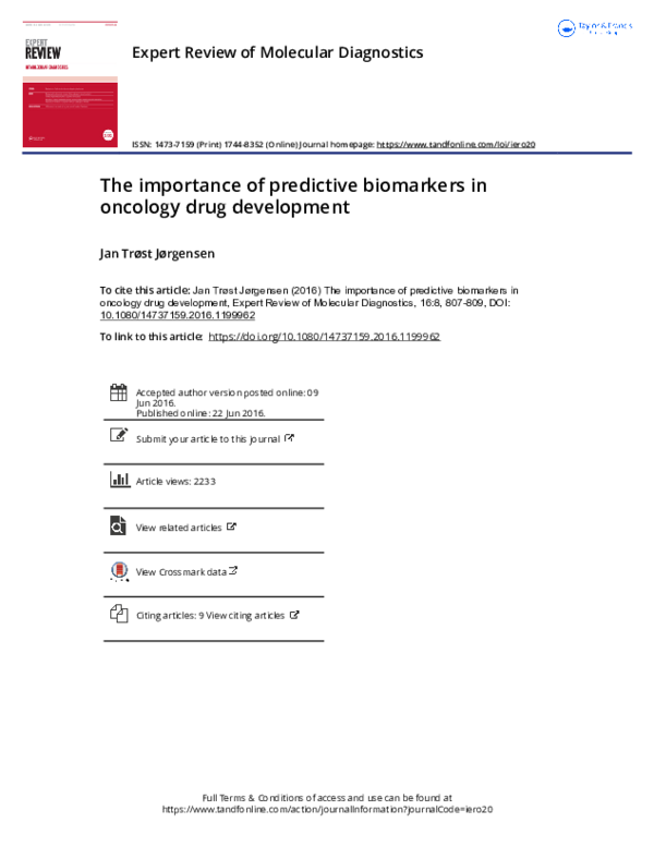 (PDF) The importance of predictive biomarkers in oncology drug development