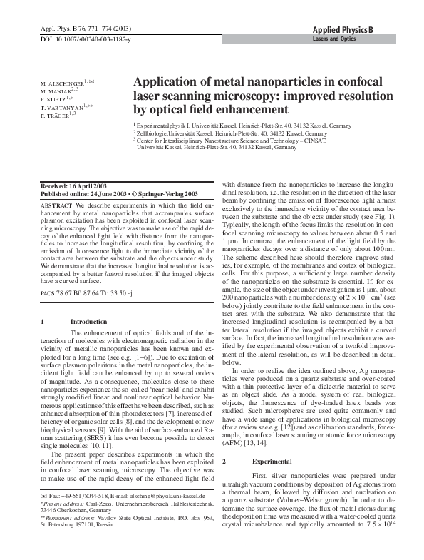 (PDF) Application of metal nanoparticles in confocal laser scanning ...