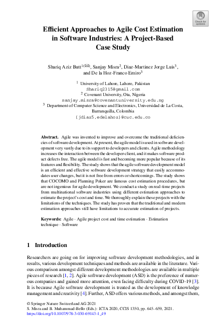 (PDF) Efficient Approaches to Agile Cost Estimation in Software ...