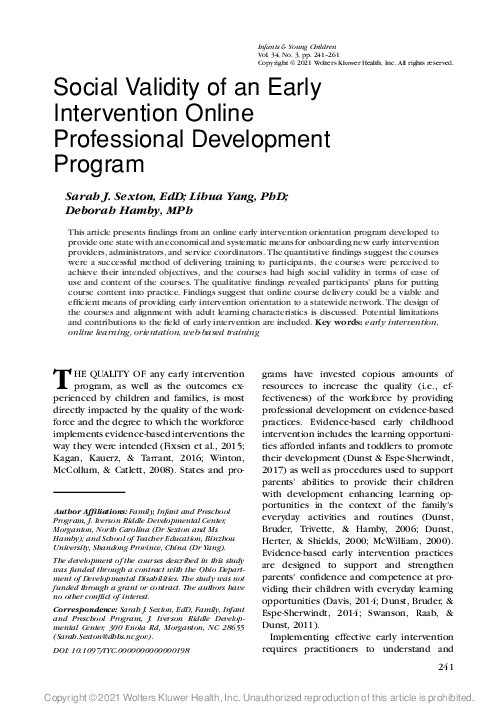 (PDF) Social Validity of an Early Intervention Online Professional ...