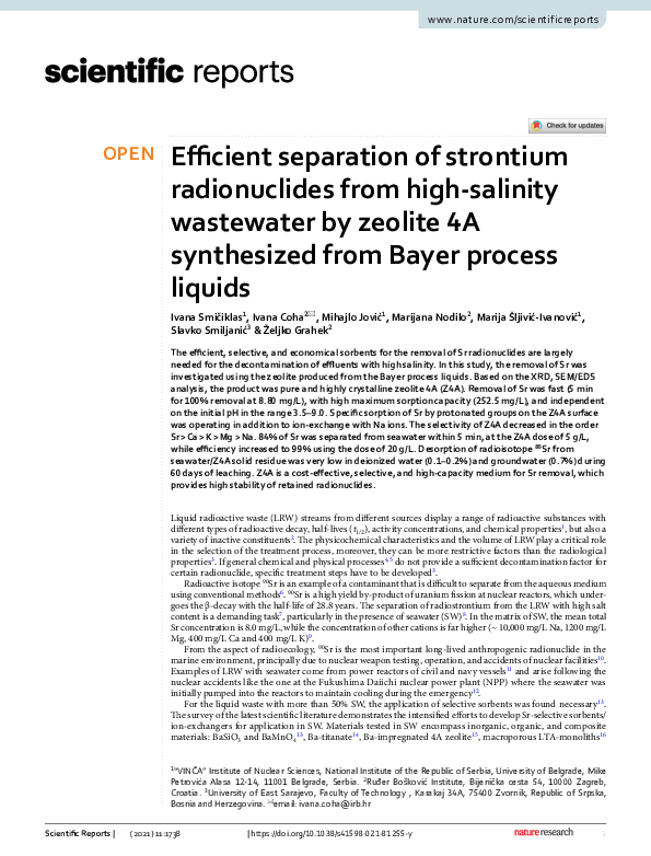 (PDF) Efficient separation of strontium radionuclides from high ...