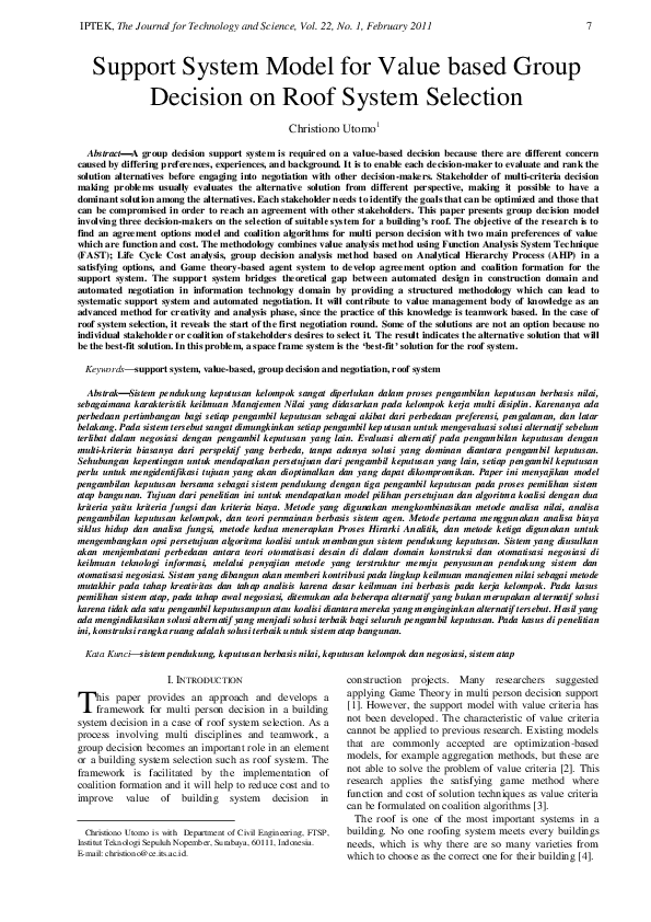 (PDF) Support System Model for Value based Group Decision on Roof ...