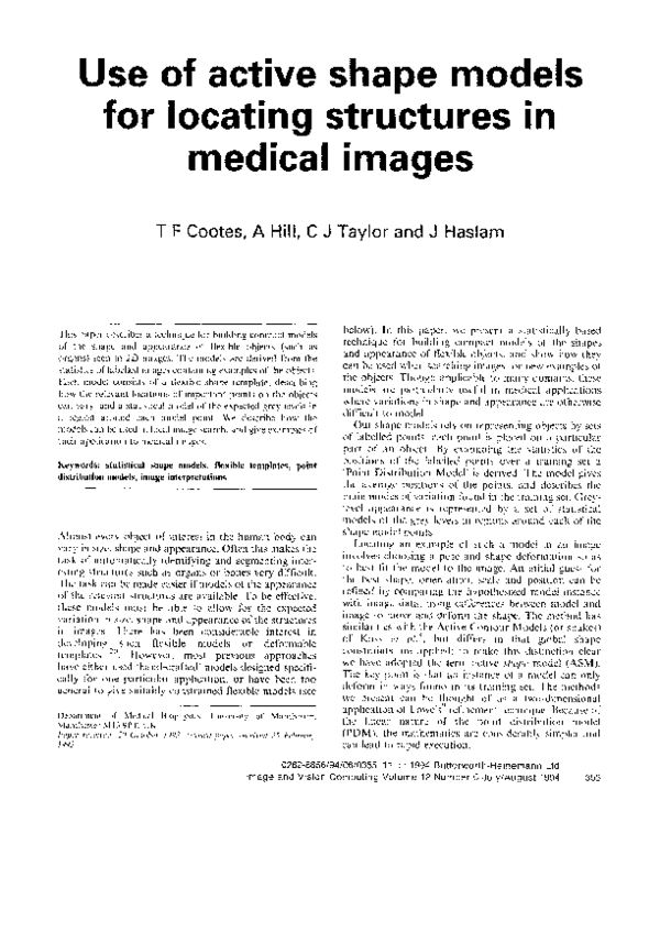 (PDF) Use of active shape models for locating structures in medical images