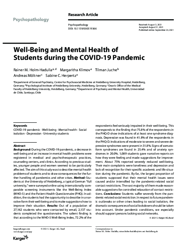 (PDF) Well-Being and Mental Health of Students during the COVID-19 Pandemic