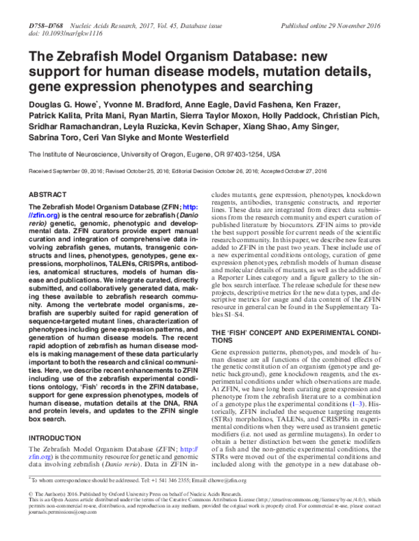 (PDF) The Zebrafish Model Organism Database: new support for human ...