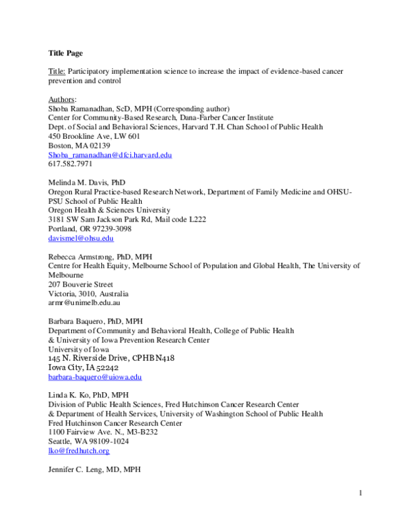 (PDF) Participatory implementation science to increase the impact of ...