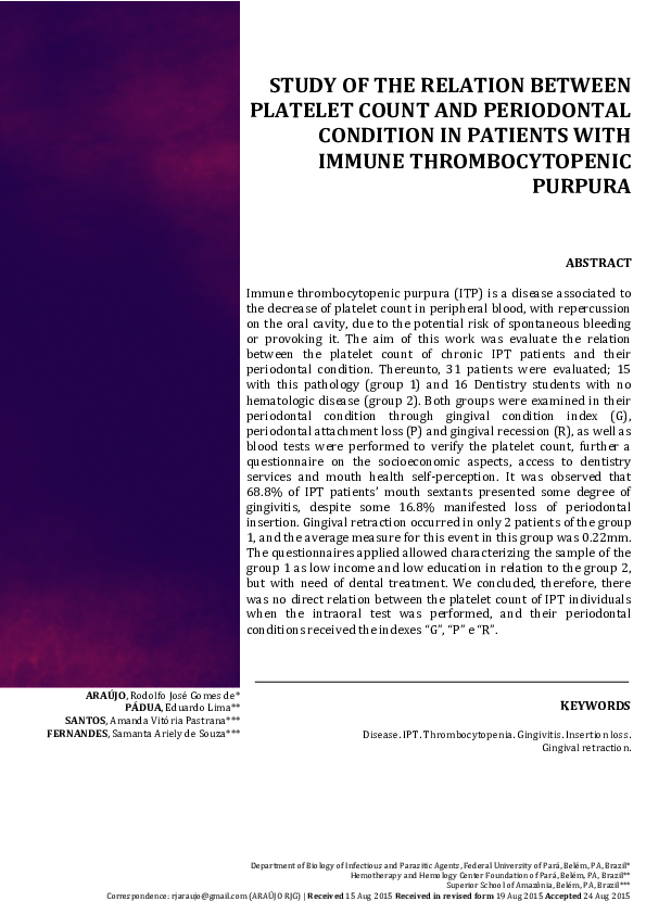 (PDF) Study of the relation between platelet count and periodontal ...