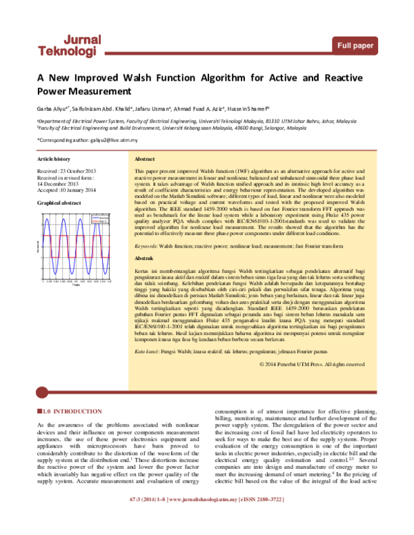 (PDF) A New Improved Walsh Function Algorithm for Active and Reactive ...