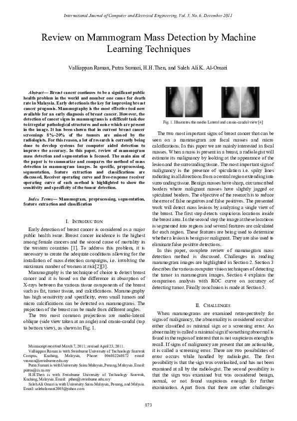 (PDF) Review on Mammogram Mass Detection by Machine Learning Techniques
