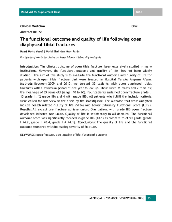 (PDF) The functional outcome and quality of life following open ...