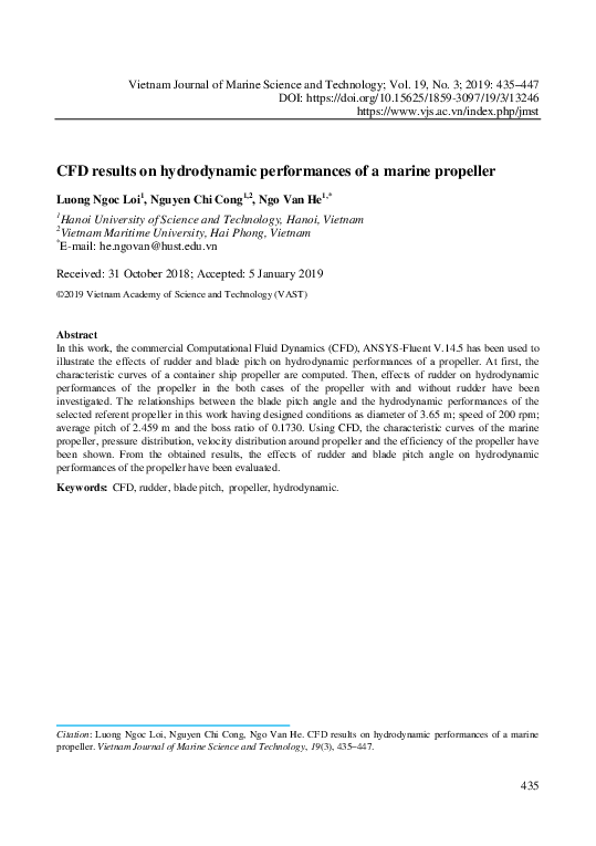 (PDF) CFD results on hydrodynamic performances of a marine propeller
