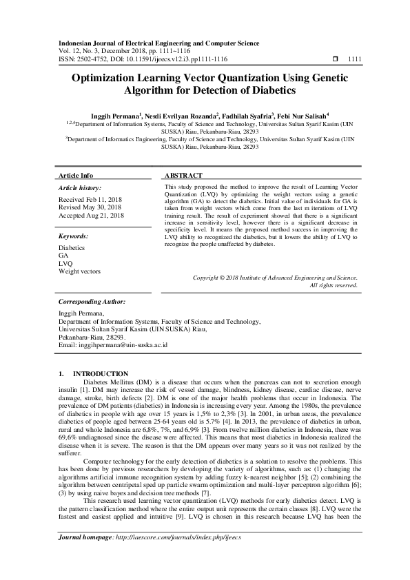 (PDF) Optimization Learning Vector Quantization Using Genetic Algorithm ...