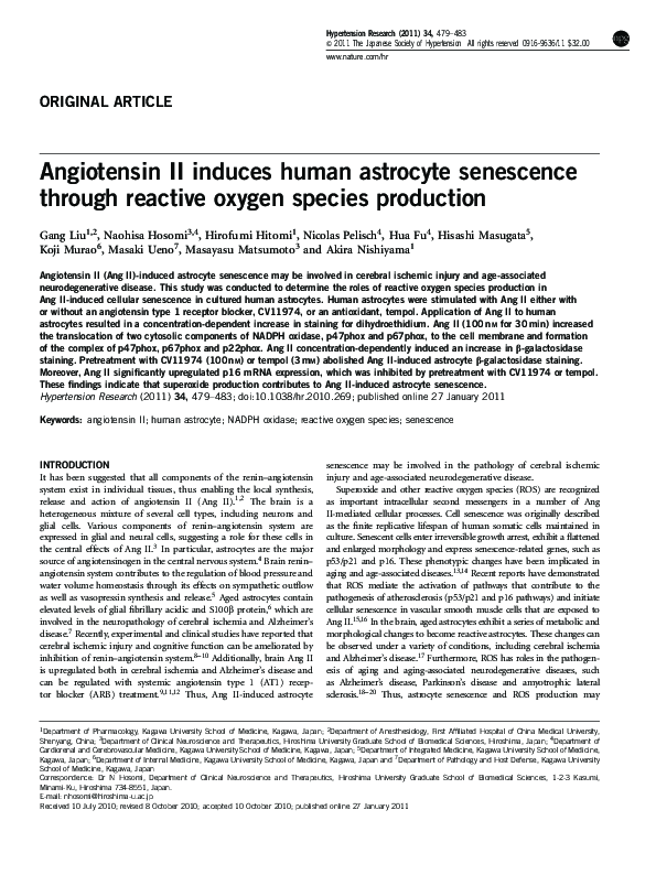 (PDF) Angiotensin II induces human astrocyte senescence through ...