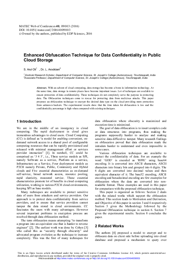 (PDF) Enhanced Obfuscation Technique for Data Confidentiality in Public ...