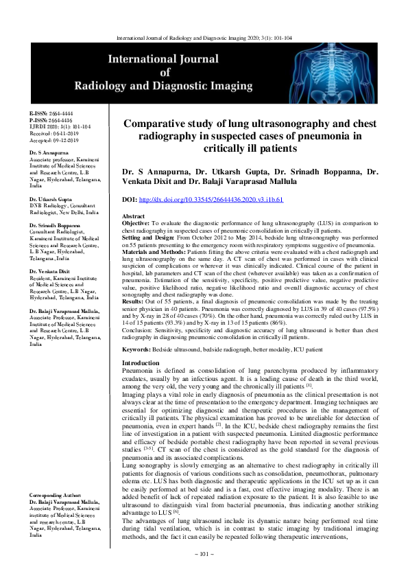 (PDF) Comparative study of lung ultrasonography and chest radiography ...