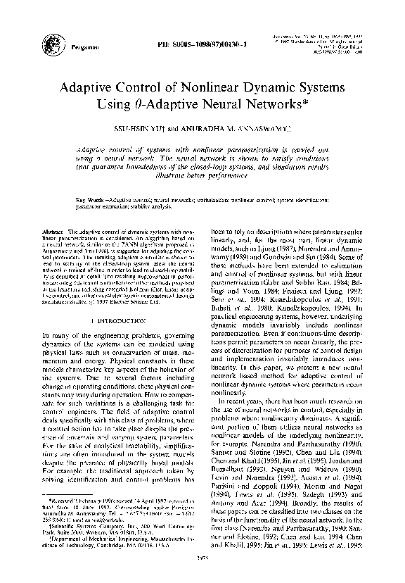 (PDF) Adaptive control of nonlinear dynamic systems using θ-adaptive ...