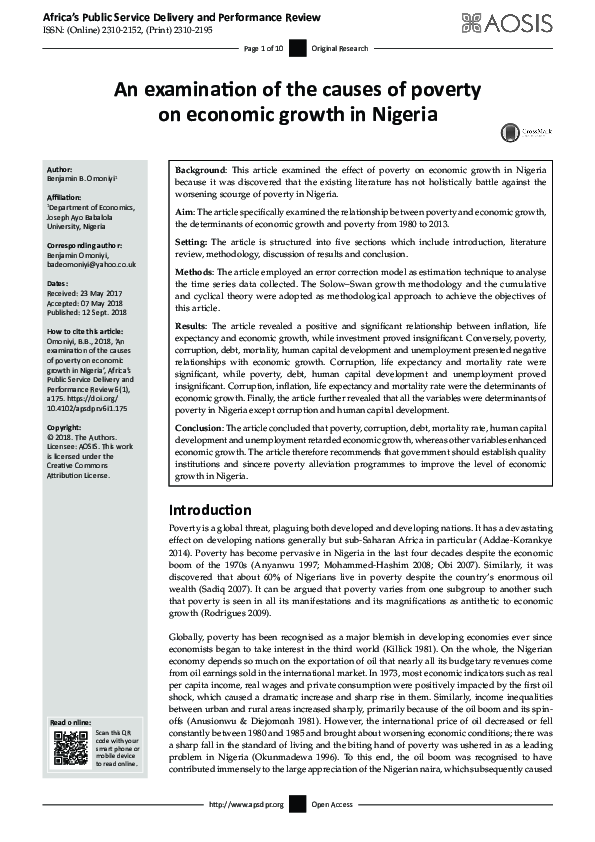 (PDF) An examination of the causes of poverty on economic growth in Nigeria