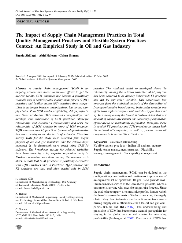 (PDF) The Impact of Supply Chain Management Practices in Total Quality ...