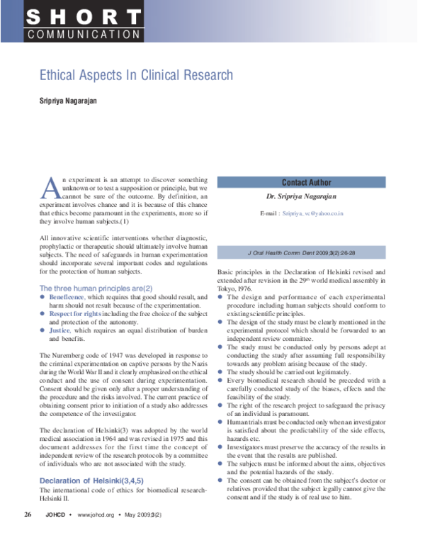 (PDF) Ethical Aspects In Clinical Research