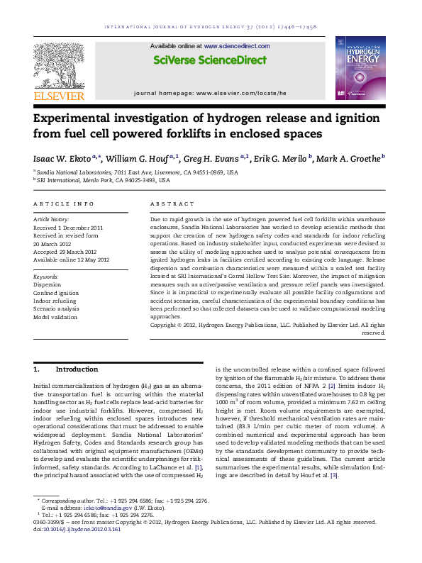 (PDF) Experimental investigation of hydrogen release and ignition from ...