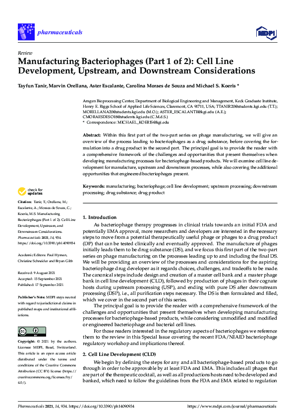 (PDF) Manufacturing Bacteriophages (Part 1 of 2): Cell Line Development ...