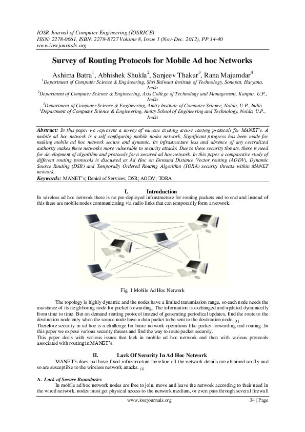 (PDF) Survey of Routing Protocols for Mobile Ad hoc Networks