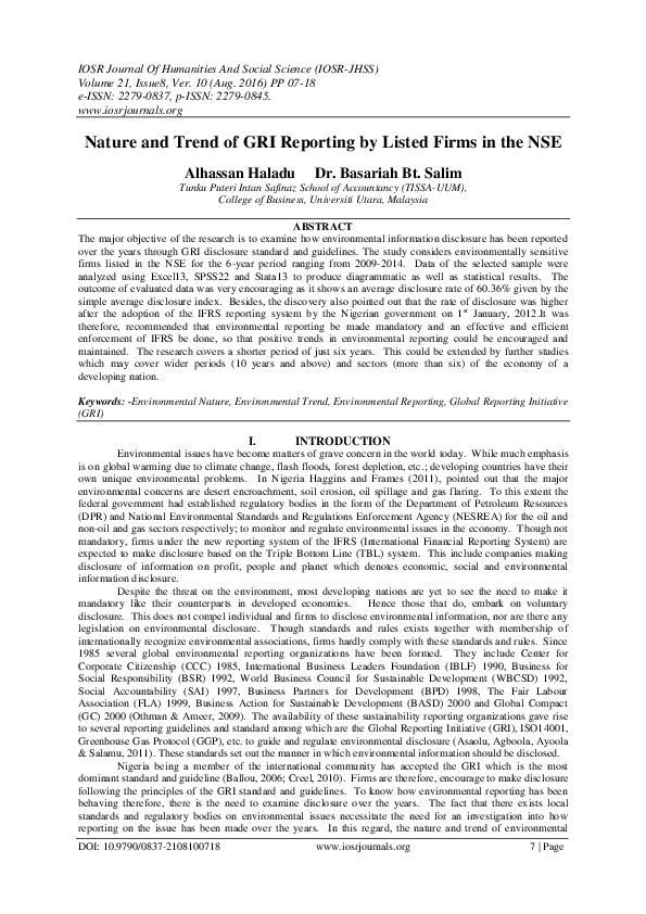(PDF) Nature and Trend of GRI Reporting by Listed Firms in the NSE