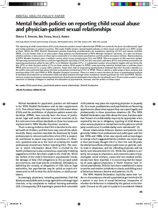 (PDF) Mental health policies on reporting child sexual abuse and ...