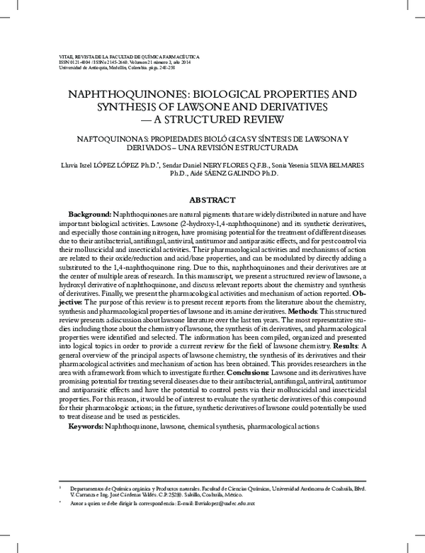 (PDF) Naphthoquinones: Biological Properties and Synthesis of Lawsone ...
