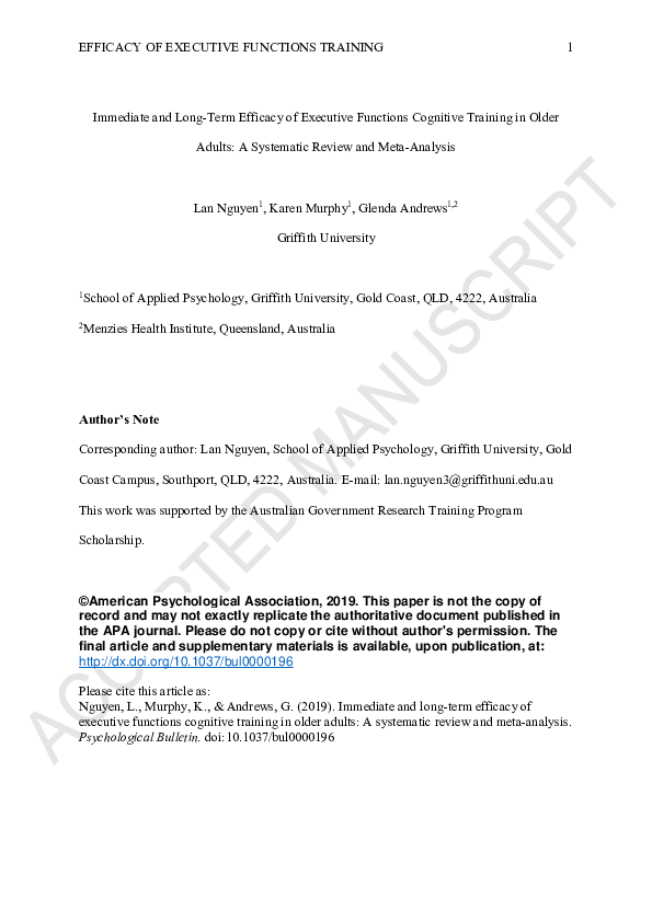 (PDF) Immediate and long-term efficacy of executive functions cognitive ...