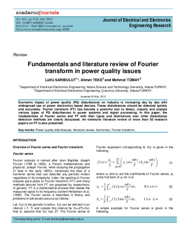 (PDF) Fundamentals and literature review of Fourier transform in power ...