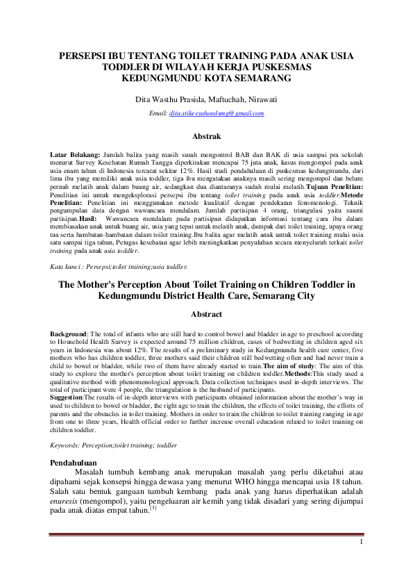 (PDF) Persepsi Ibu Tentang Toilet Training Pada Anak Usia Toddler DI