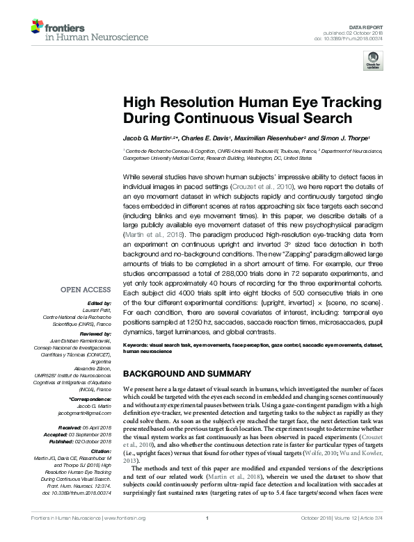 (PDF) High Resolution Human Eye Tracking During Continuous Visual Search