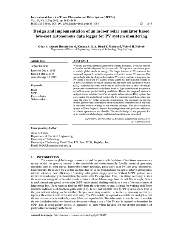 (PDF) Design and implementation of an indoor solar emulator based low ...