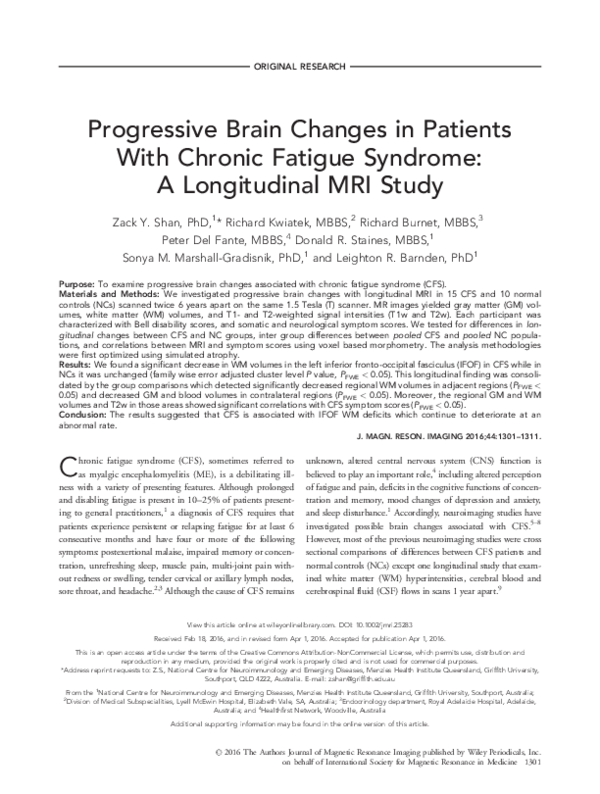 (PDF) Progressive brain changes in patients with chronic fatigue ...