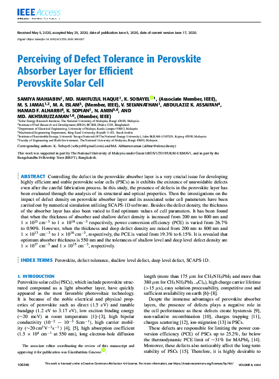 (PDF) Perceiving of Defect Tolerance in Perovskite Absorber Layer for ...