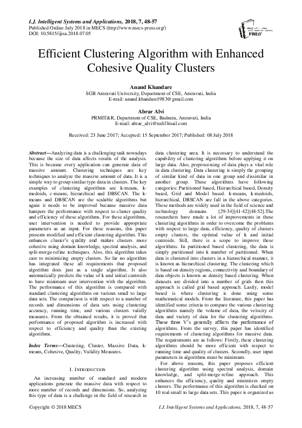 (PDF) Efficient Clustering Algorithm with Enhanced Cohesive Quality ...