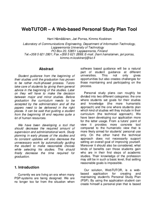 (PDF) WebTUTOR - A Web-based Personal Study Plan Tool