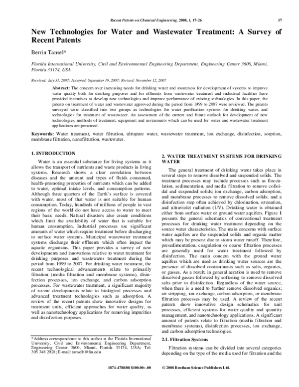 (PDF) New Technologies for Water and Wastewater Treatment: A Survey of ...