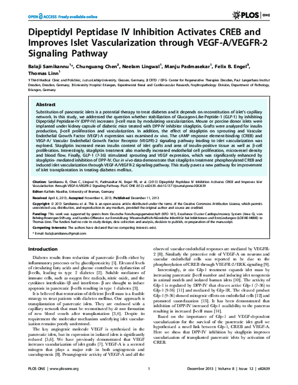 (PDF) Dipeptidyl peptidase IV inhibition activates CREB and improves ...