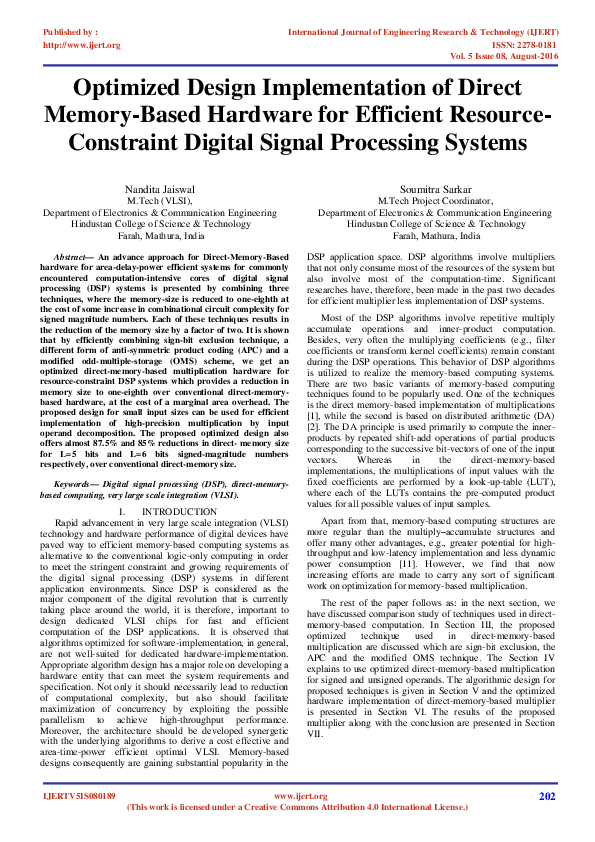 (PDF) Optimized Design Implementation of Direct Memory-Based Hardware ...