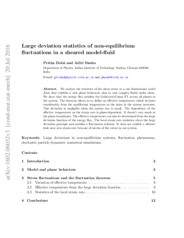 (PDF) Large deviation statistics of non-equilibrium fluctuations in a ...
