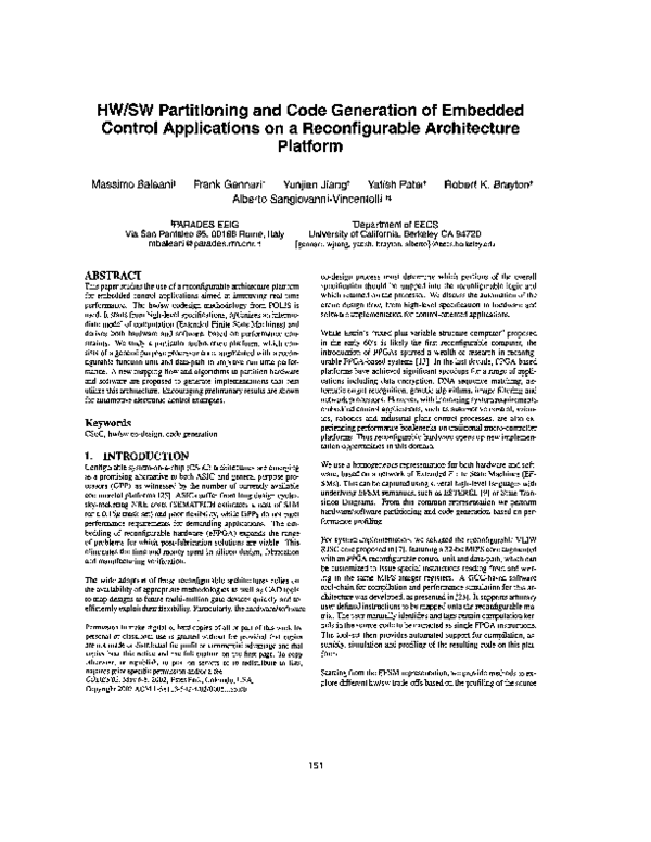 (PDF) HW/SW partitioning and code generation of embedded control ...