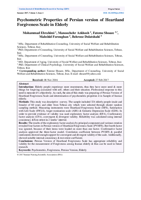 (PDF) Psychometric Properties of the Persian Version of Self-Management ...
